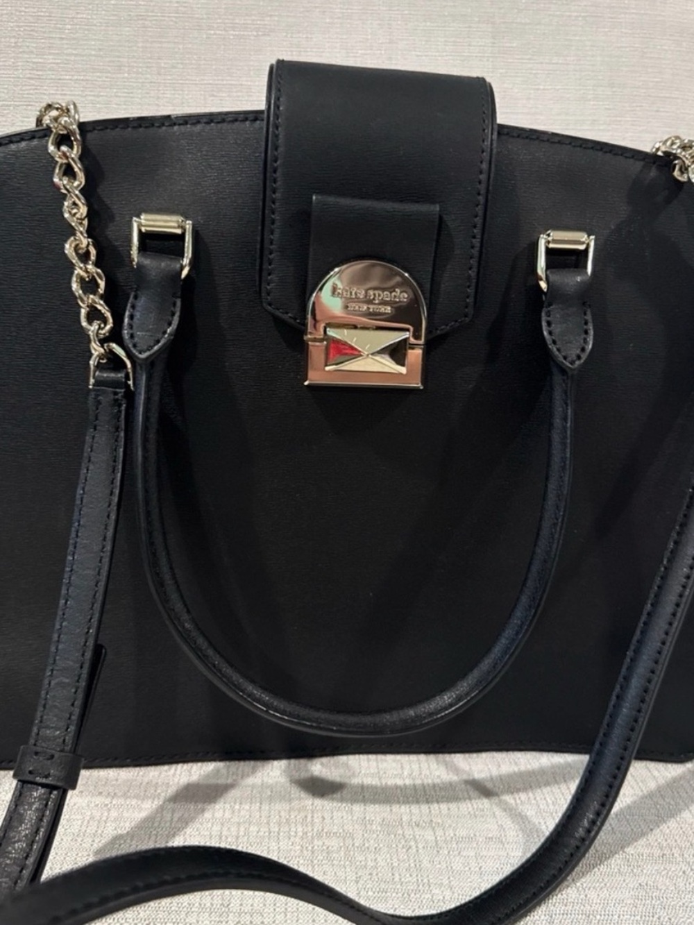 kate spade Black Leather Satchel with Gold-Tone Accent